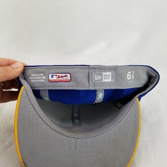 ✅New Era 59FIFTY Milwaukee Brewers Yellow Blue Authentic Baseball Hat Size 6 7/8 - Picture 6 of 9